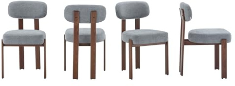 SEEDWAVE Esszimmerstühle Eisenstühle ohne Armlehne, Linen gepolsterte Sitzfläche, Dicke Sitzkissen, Metallbeine in Holzmaserung Optik mit Anti-Rutsch-Pads, modernes minimalistisches Design (4, Grau)