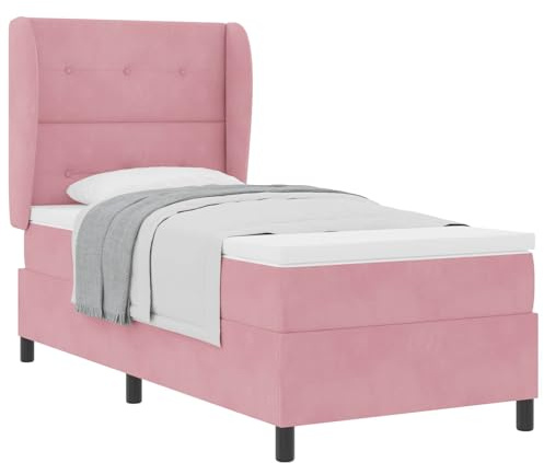 Owoxanthellate Boxspringbett Rosa 200x100 cm mit Matratze und verstellbarem Kopfteil aus robustem Polyester Kiefer Massivholz Modernes Design Stauraum Single Schlafzimmer Sofa Couch