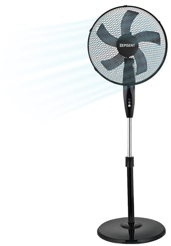 EPISENT 16 Pedestal Fan for Bedroom, Standing Fan with Oscillation, Adjustable Height Floor Standing Fan, 3 Speed Electric Fan, Quiet Stand Up Fan for Home, Office & Cooling (Black)