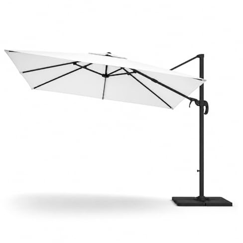 MEGAOFFERTE.IT Ombrellone Decentrato Da Giardino Con Braccio Richiudibile Per Esterno Bordo Piscina Patio Dehors Hotel Struttura In Acciaio Rotazione 360° Copertura Idrorepellente Anti UV 3x4 M Bianco