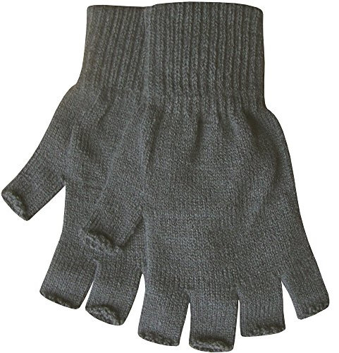 TeddyTs Men's Warm Thermal Knit Fingerless Winter Gloves (Grey)