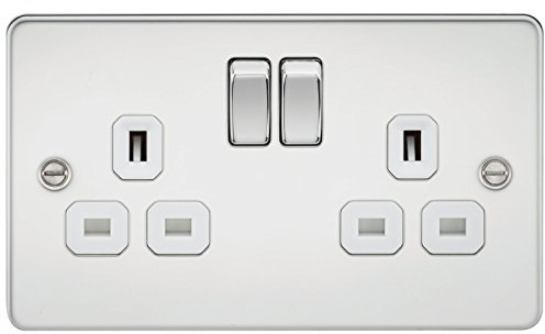 Knightsbridge FPAV9000PCW Flat Plate 13A 2G Dp Switched Socket-Polished Chrome with White Insert