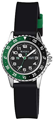 Tikkers Jungen Quarz-Uhr mit schwarzem Zifferblatt Analog-Anzeige und schwarz Silikon Strap tk0139
