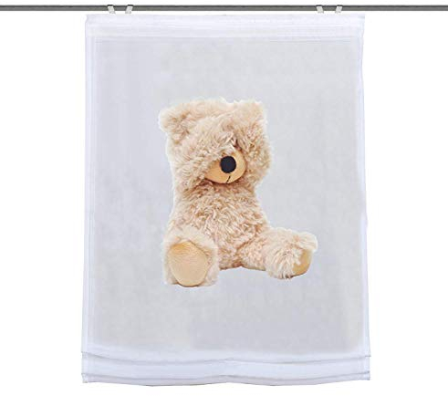 Schmidt Raffrollo Digitaldruck Canton Teddy | Voile mit Fensterhaken und Zubehör | BxH 60x140 cm | Creme