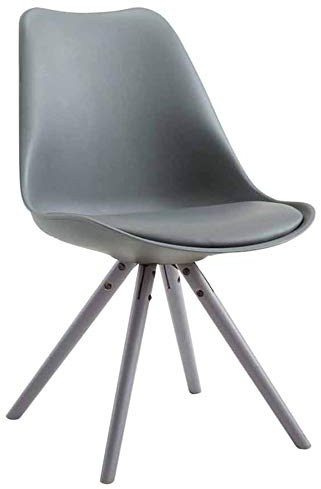 CLP Retro-Stuhl Toulouse Rund Mit Kunstlederbezug | Kunststoff-Lehnstuhl Mit Holzgestell, Farbe:grau, Gestell Farbe:grau