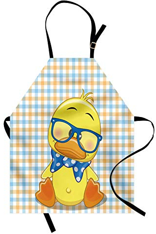 ABAKUHAUS Karikatur Kochschürze, Hipster Boho Kühle Ente, Unisex-Küchenlätzchen mit verstellbarem Hals für Kochen Gartenarbeit, 67 cm x 80cm, Orange Gelb Blau