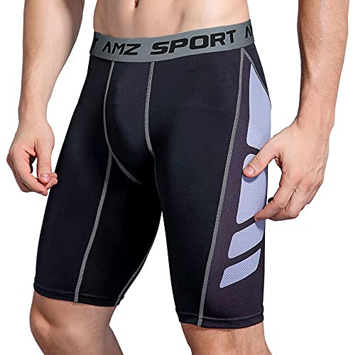 AMZSPORT Herren Fitness Hose Pro Cool Compression Tights Shorts Funktionswäsche Pants Blackwhite Size XL