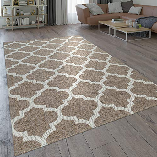 Paco Home Moderno tappeto dal tessuto piatto con motivo intessuto e design marocchino orientale in beige, Dimensione:60x100 cm