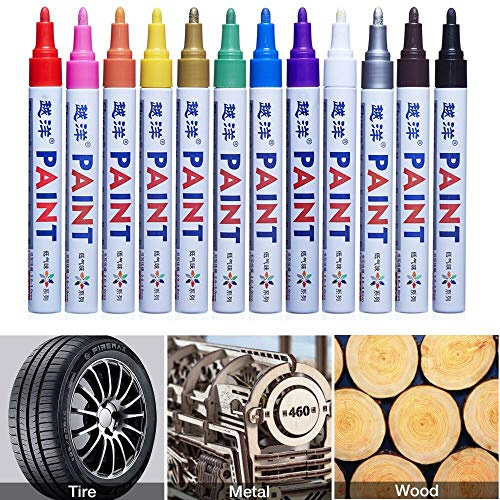OTRIEK 12Pcs Waterproof Permanent Paint Marker Pen for Car Tyre Tire Tread Rubber Metal