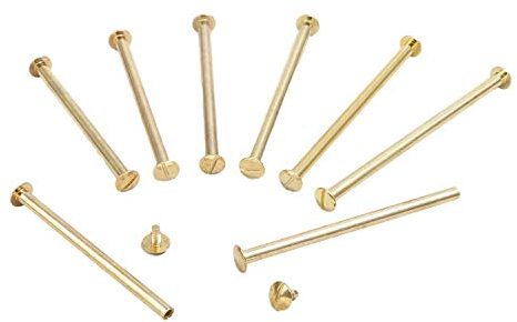 LEO’s - 100 Stück Premium Buchschrauben 90 mm in Messing Farbe - Buchbinderschrauben Buchnieten vermessingt - Schraubnieten Chicagoschrauben mit 5 mm Schaftdurchmesser - Buch Nieten zum Schrauben