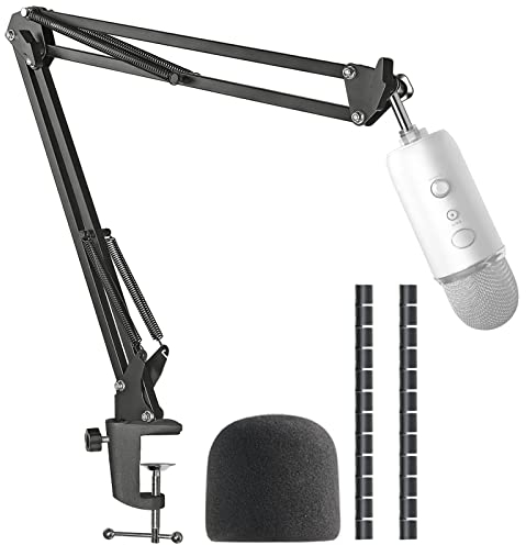 SUNMON Yeti Mic Boom Arm Stand with Pop Filter, Compatible with Blue Yeti, Blue Yeti Pro USB Microphone with Cable Sleeve by