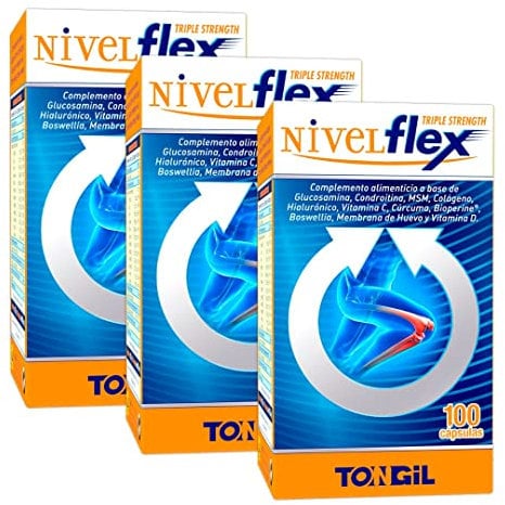 Glucosamina, Condroitina, MSM - 300 Cápsulas – Con Boswellia, Cúrcuma y Colágeno – Complejo Para Articulaciones, Cartílago y Huesos - +3 Meses de Suministro - Nivelflex 100 Cáps (Pack 3 Uds.) Tongil
