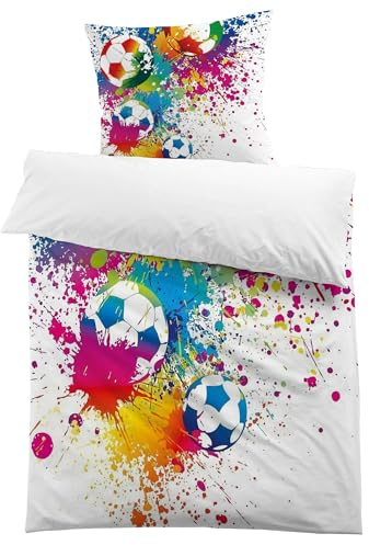 MUSOLEI Fussball Bettwäsche 135x200 Jungen Mikrofaser-Polyester 3D Druck Kinderbettwäsche für Jungen Bettbezug und 1 Kissenbezug 80x80cm für Kinder bunt