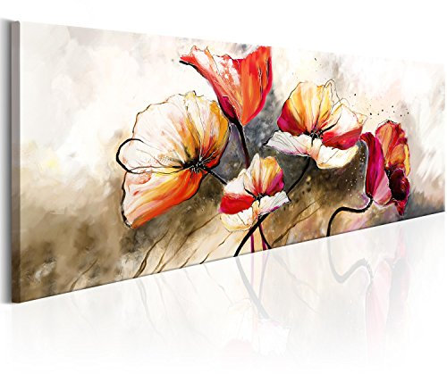 B&D XXL - Tableau décoratif nature 150x50 cm - Impression sur toile colorée - Décoration murale pour salon et chambre - Artistique coloré fleurs coquelicots nature romantique plantes b-A-0340-b-a
