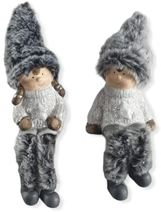 Aspinaworld Weihnachtsdeko, Winterkinder im 2er Set Kantensitzer Junge und Mädchen, 22 cm, Weihnachtsfigur, Wohnzimmer Deko, Dekofigur, Wohndeko,