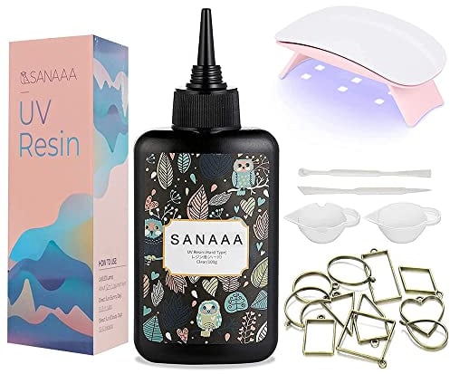 SANAAA 100 g UV-Harz-Set mit 6 W UV-Lampe – hartes, transparentes – 100 g Starter-Set – UV-sonnenhärtendes Harz zur Herstellung von Ohrringen, Anhängern, Schmuck
