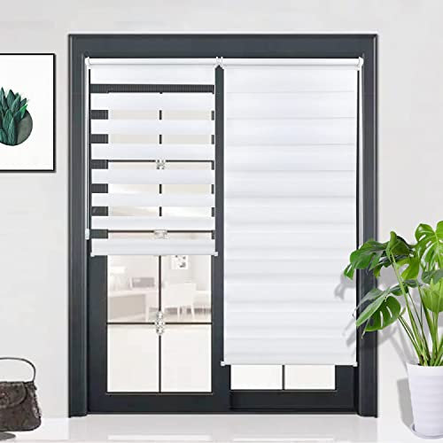 SHERY Zebra Double Roller Blinds for French Door, Horizontal Day and Night Roller Sheer Window Shades