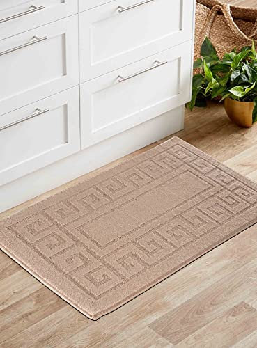 IVY Washable Door Mat Kitchen Mats Non Slip Greek Key Design Kitchen & Hall Runners Doormats, Beige, 60x110 cm