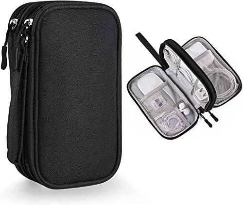 Tuokay Bolsa Organizadora de Cables Portátil y de Doble Capa, Bolsa de Almacenamiento Todo en Uno para Accesorios Electrónicos, Cable, Cargador, Teléfono, Auriculares, Color Negro