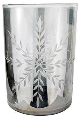 Glaswindlicht Schneeflocke grau | Windlicht Glas Teelichthalter | 15,5x10 cm
