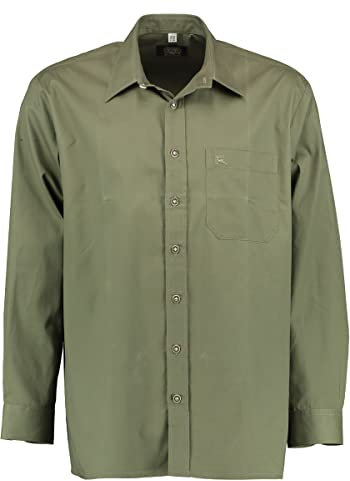 OS Trachten Herren Hemd Langarm Jagdhemd mit Liegekragen Slotu, Größe:43/44, Farbe:trachtengrün