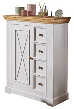 Woodroom Kommode Oslo, Kiefer massiv weiß gewachst Sideboard, Schrank