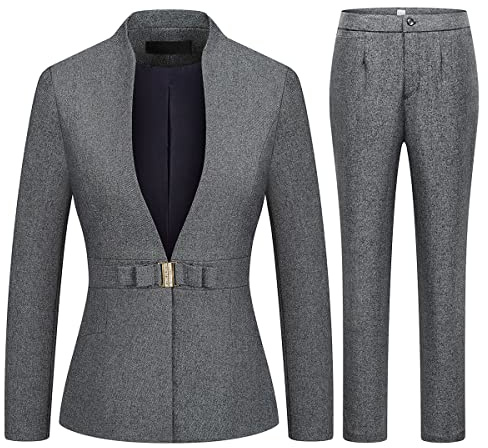 MODFUL Damen 2 Stück Casual Lang Anzug Set Zweireihig Business Blazer Hosenanzug