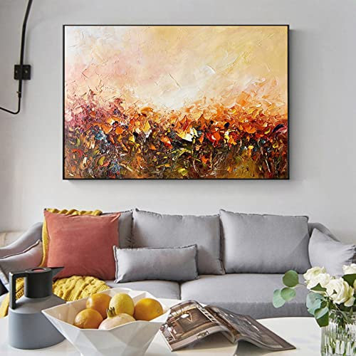 RGVV Ölbilder Auf Leinwand Handgemalt,Handgemalte Wandmalerei Moderne Kunst Bilder Sonnenuntergang Blume Ölgemälde Original Rahmenlose Strukturierte Kunstwerke Wanddekoration Für Wohnzimmer Schlafzim