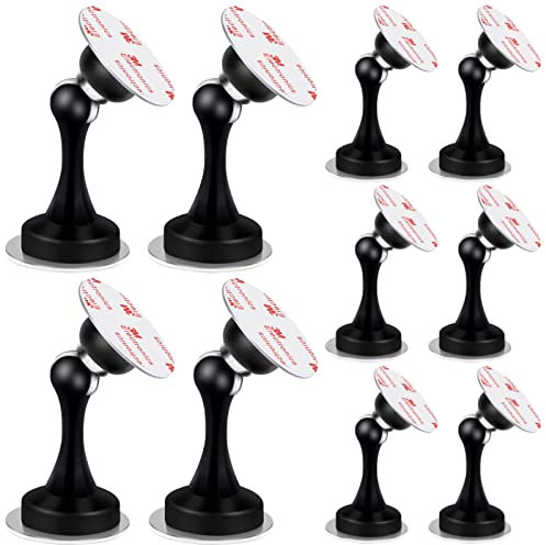 Gudui 10 Pack Door Stops, Magnetic Door Stopper, Stainless Steel Magnetic Door Catch Door Holder, Heavy Duty Doorstops with Double-Sided Adhesive Tape No Need to Drill, Black