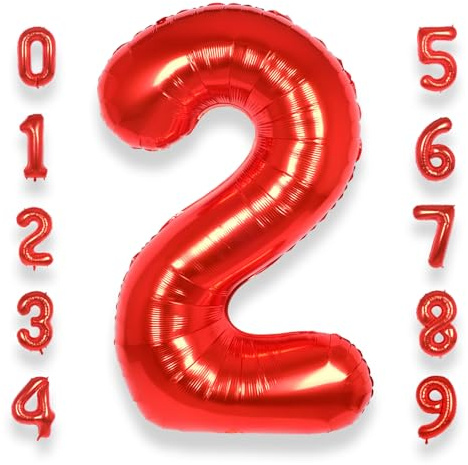 AULE Luftballon Zahl 2 Rot 40 Zoll Folienballon Helium 0-60 Geburtstag | XXL 101 cm Rot Luftballon Zahlen Groß Zahlenballon für Geburtstag Abschluss Jubiläum Dekoration