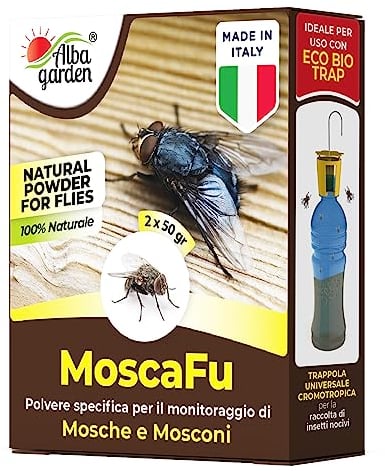 Albagarden - Polvere Altamente Attrattiva Acchiappa Mosche E Mosconi - Naturale - Per Disinfestazione - Trappola Ricarica Per Uso Esterno E Interno 2 X 50 gr