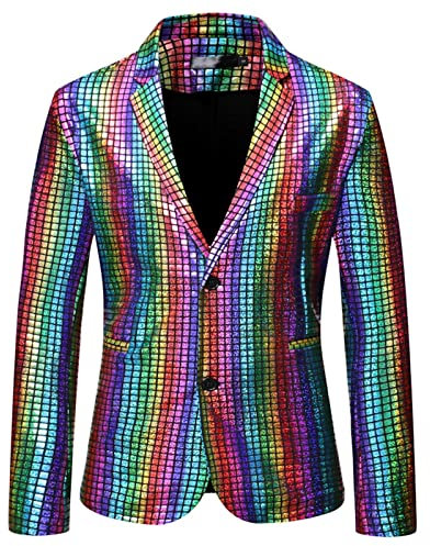 Giacca da uomo con paillette, abito da uomo, a maniche lunghe, smoking, colore oro, motivo floreale, giacca con bottoni, blazer, moderno, casual, da sposa, da uomo, rosa intenso, S