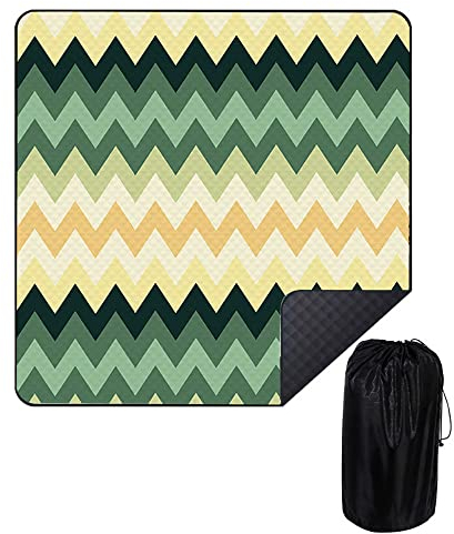 Menkala Picknickdecke Wasserdicht Klein 150x200 cm Outdoor Stranddecke Sandfrei Strandmatte Isoliert Waschbar Decke Krabbeldecke Faltbare Picnic Blanket mit Tasche für 3-5 Personen Grün Streifen