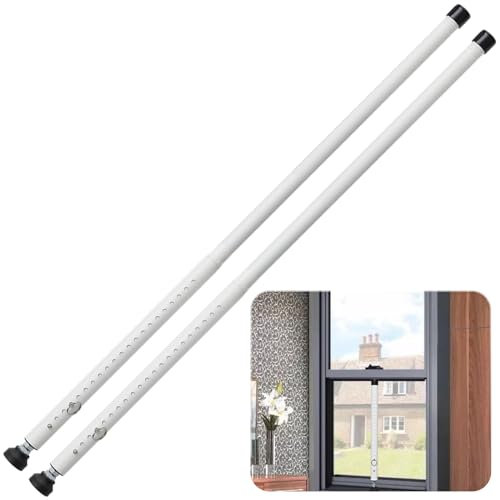 Sliding Door Security Bar, 44-128 cm Adjustable Locking Window Safety Bar with Rubber Tips, Diameter 2.5 cm Window Security Bar for Home Apartment, White, 2 Pack
