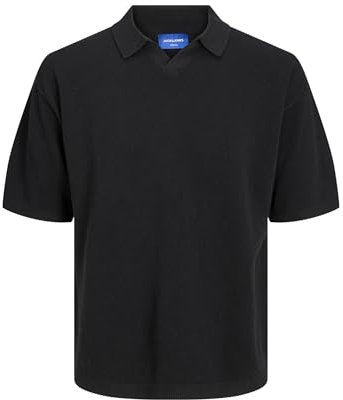 JACK & JONES Men's Jorlinen Knit Ss Polo Sn Shirt, Black, S