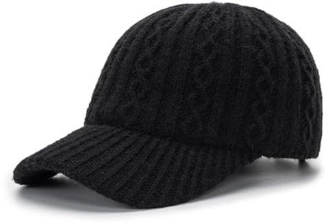 Gorras de béisbol de lana de cordero, gorro de invierno cálido de forro polar para hombres y mujeres, para viajes al aire libre, Tejido-Negro, M