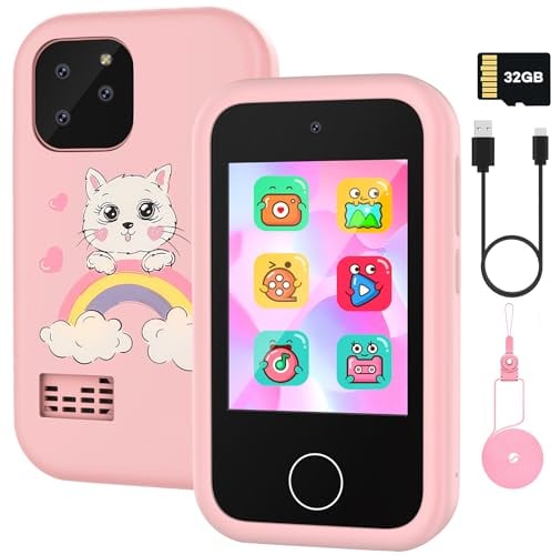 Téléphone pour Enfants,Smartphone Enfants Motif Dessins Animés Ecran Tactile avec Lecteur Musique Jeu Puzzle Double Caméra pour Enfants,Cadeau D’anniversaire3 4 5 6 7 8 9 10 Ans pour Les Enfants