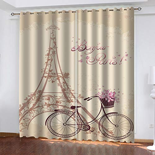 GOKSEL Vorhänge Blickdicht 2 Stück x 117 B x 138cm H Iron Tower Fahrrad Verdunklungsgardine mit Ösen für Wohnzimmer Schlafzimmer Kinderzimmer, Wärmeschutz & Geräuschreduzierung für Zimmer