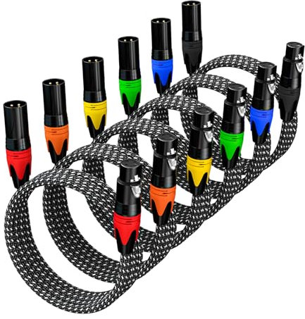 GeoHN.G XLR Cables, XLR Microphone Cables 3M 6 Pack, 3-Pin Premium Balanced Shielded XLR Speaker Cable Male to Female Balanced Mic Patch Cord