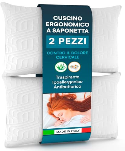 Eurocali 2 Cuscini Memory Foam Ipoallergenico ed Ergonomico Guanciale Letto Made in Italy Supporto Cervicale Morbido e Traspirante con Fragranza Aloe Vera e Camomilla