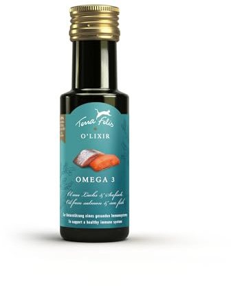 Terra Felis O'LIXIR Omega-3 Lachsöl, Nahrungsergänzung für Katzen, 100ml | 100% Lebensmittelqualität aller Rohstoffe, unterstützt das Immunsystem, für glänzendes Fell