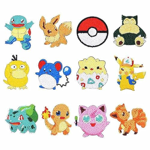 12 Stück 5D Cartoon Diamond Painting Aufkleber für Kinder, Cute Anime Diamand Painting Set,Diamond Painting Aufkleber Kits, 5D Diamand Painting Kinder, DIY Diamant Painting Kit für Erwachsene Anfänger