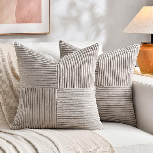FDTERN 2er Set Taupe Kordsamt Kissenbezug 35x35CM Weich Moderne Dekorative Kissenbezüge Kissenhülle Dekokissenbezug Sofakissen Dekokissen Boho Deko für Sofa Schlafzimmer Wohnzimmer Balkon