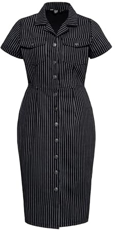 Queen Kerosin Damen Workwear Dress Pinstriped Dress Pencil Dress Bleistiftkleid Etuikleid 50S Rockabella Pin-Up Vintage Retro Denim Jeans