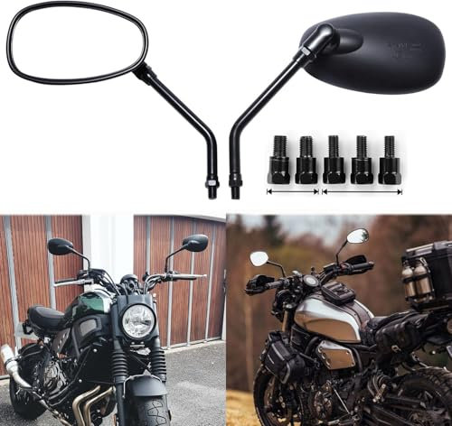 DREAMIZER Schwarz Motorrad Spiegel Rückspiegel, Vintage Chopper Motorrad Rückspiegel Moto mit M10 M8 Schraube Universal Kompatibel mit Scooter Street Bike Cruiser Chopper Sport Bike ATV