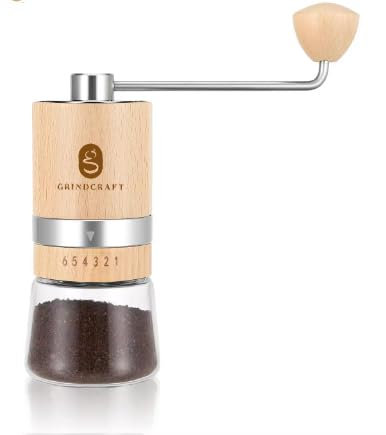 GRINDCRAFT Premium-Kaffeemühle mit manueller Fräsmühle – Holzhand-Kaffeemühle mit Edelstahl-Fräsmühle; extrafeine bis grobe Kaffee- und Espresso-Handmühle für Mokka- und French Press von GRINDCRAFT