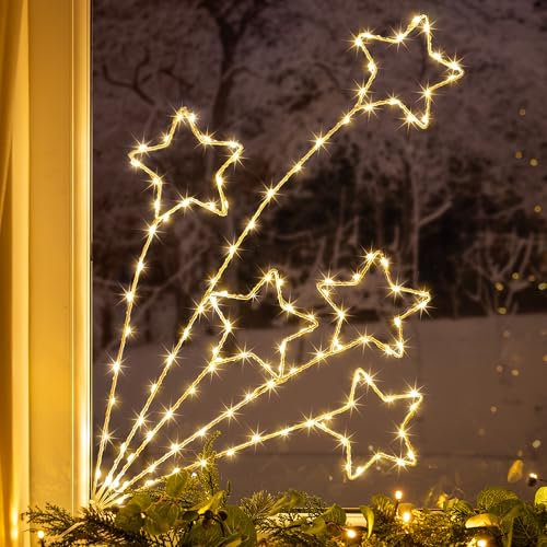 Christow Shooting Star Christmas Light, Warm White Flashing Micro LED Decoration, Wire Frame Silhouette, Indoor Outdoor Wall Window, Mains Operated (H58cm x W35cm)