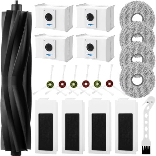 Ersatz Zubehörset für ECOVACS DEEBOT T20 Omni / T20e Omni / T20 Max / T20 Pro Saugroboter, 1 Gummi Hauptbürste, 4 Staubbeutel, 4 Wischtücher, 4 Filter, 6 Seitenbürsten, 1 Reinigungsbürste