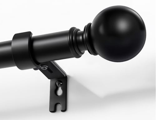 Joydeco Einstellbare Schwarz Gardinenstange Set 76cm-236cm Dekorative Vorhangstange mit Aluminium Endkappe für Duschraum Schlafzimmer Wohnzimmer DEY7A