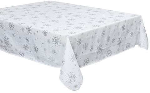Celebright Festive Christmas PVC Tablecloth - Silver Blizzard Design, 52x90in - Ideal for Large Family Gatherings, Easy to Clean, Durable Material